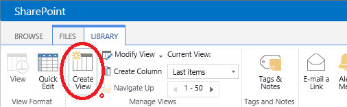 Creating a SharePoint document library view